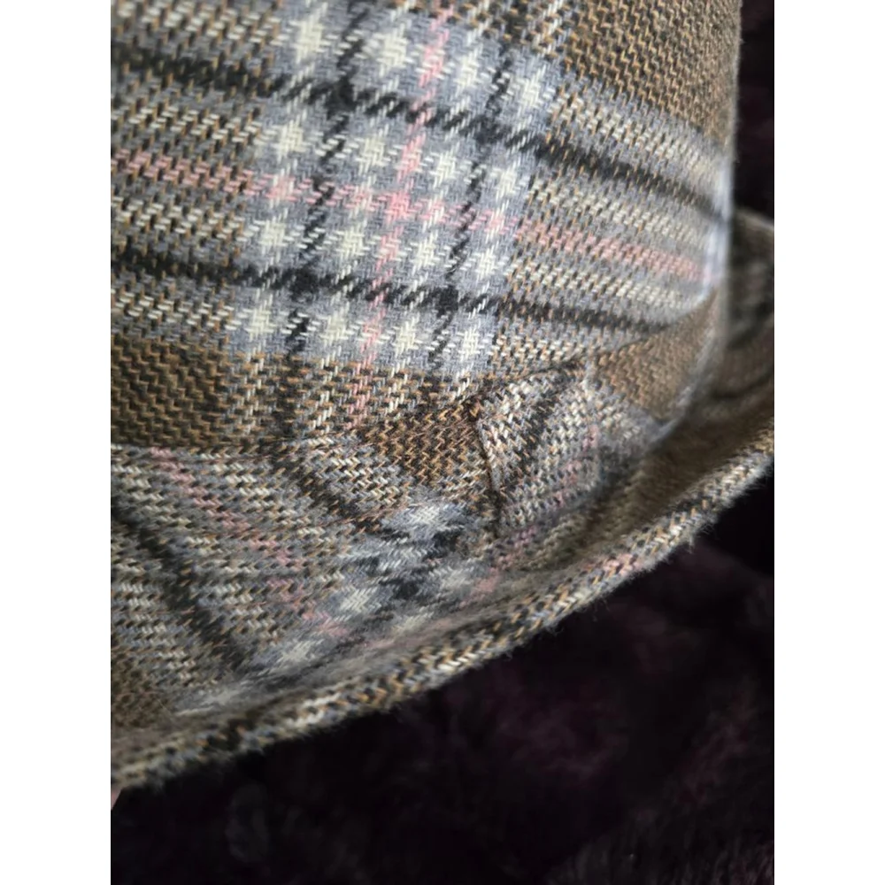 VINTAGE Milani Women's Pink Brown Plaid Wool Blend Bucket Fedora Hat Italian